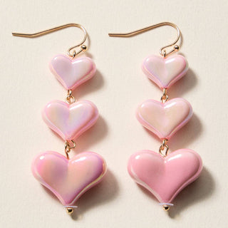 Frem - Triple Heart Drop Earrings – Lightweight Statement Dangle Earrings: PK / ONE