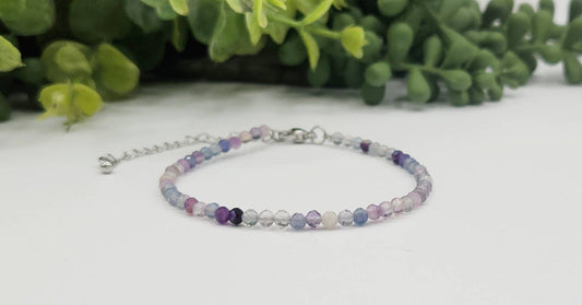 Rainbow Fluorite Bracelet Faceted 3MM w/Silver Color Clasp