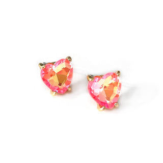 StarryNYC - Glass Crystal Heart 4 Prong Post Stud Earrings: NEON-FUCHSIA