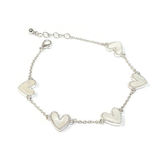 StarryNYC - Mother of Pearl Love Heart Charm Statement Chain Bracelet: Silver Ivory