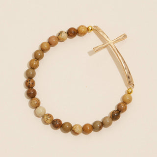 Frem - Metal Cross Pendant Natural Stone Bracelet: NAT / One / WB1001