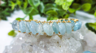 Aquamarine Bangle/Cuff Wire Wrapped  -18kt. Gold Overlay: WHITE GOLD