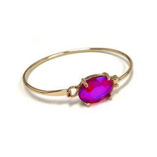 StarryNYC - High Quality Glass Crystal Oval Stone Cuff Metal Bangle: SILVER-AB