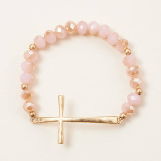 Frem - Glass Beaded Bracelet with Cross Charm: GRY-WS / ONE