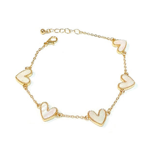 StarryNYC - Mother of Pearl Love Heart Charm Statement Chain Bracelet: Silver Ivory
