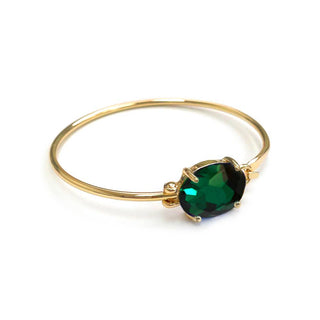 StarryNYC - High Quality Glass Crystal Oval Stone Cuff Metal Bangle: SILVER-AB