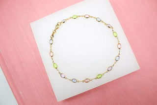MIA Jewelry - 18K Gold Filled Anklet With Oval Multi Color CZ Cubic Zirconia Stones (E80)