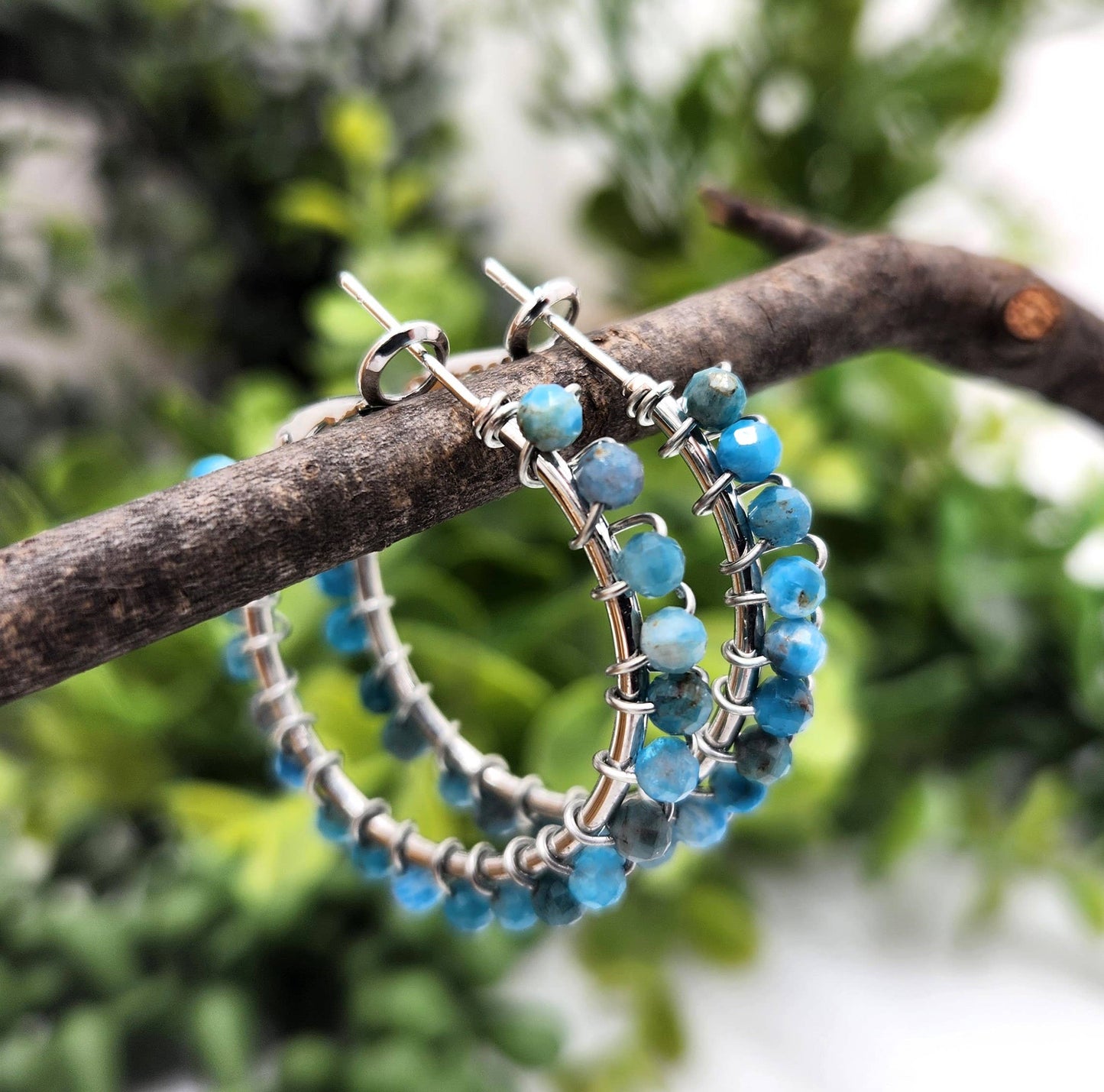 Blue Apatite Faceted 3mm Hoop Earrings-18Kt Gold Overlay: YELLOW GOLD