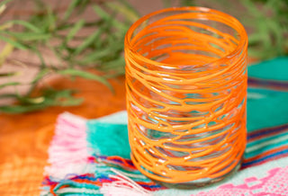 Mexican Handblown Glasses - Orange Swirl