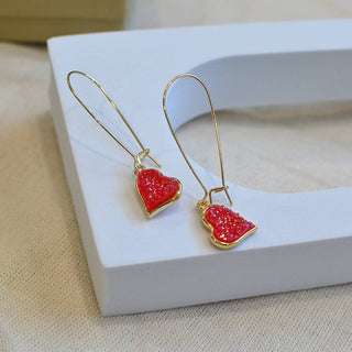 StarryNYC - Uneven Heart Resin Druzy Kidney Wire Dangle Earrings: Neon Green