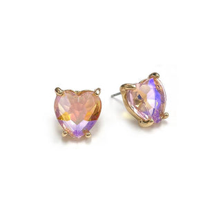 StarryNYC - Glass Crystal Heart 4 Prong Post Stud Earrings: RED