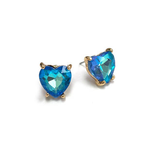 StarryNYC - Glass Crystal Heart 4 Prong Post Stud Earrings: RED