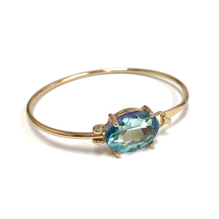 StarryNYC - High Quality Glass Crystal Oval Stone Cuff Metal Bangle: AQUA-AB