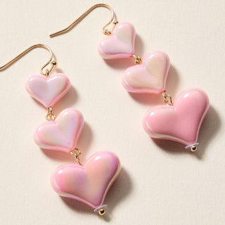 Frem - Triple Heart Drop Earrings – Lightweight Statement Dangle Earrings: RED / ONE