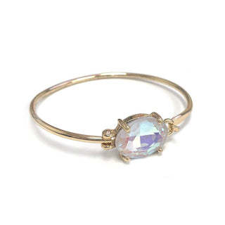 StarryNYC - High Quality Glass Crystal Oval Stone Cuff Metal Bangle: SILVER-AB