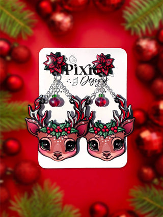 Mistletoe Reindeer Christmas Dangle Earrings