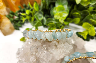 Aquamarine Bangle/Cuff Wire Wrapped  -18kt. Gold Overlay: WHITE GOLD