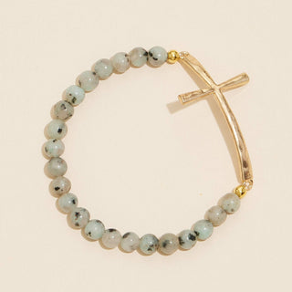 Frem - Metal Cross Pendant Natural Stone Bracelet: HOW / One / WB1001