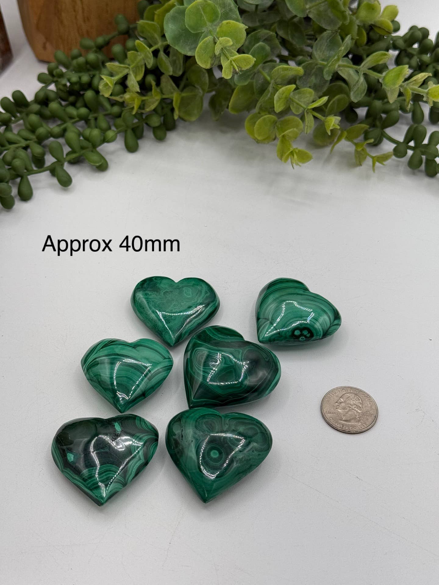 Malachite Polished Hearts : Approx 30MM