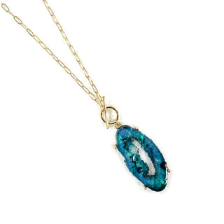 StarryNYC - Resin Agate Teardrop Pendant Toggle Chain Necklace : Black Lace