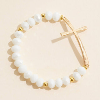 Frem - Glass Beaded Bracelet with Cross Charm: GRY-WS / ONE