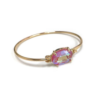 StarryNYC - High Quality Glass Crystal Oval Stone Cuff Metal Bangle: SILVER-AB