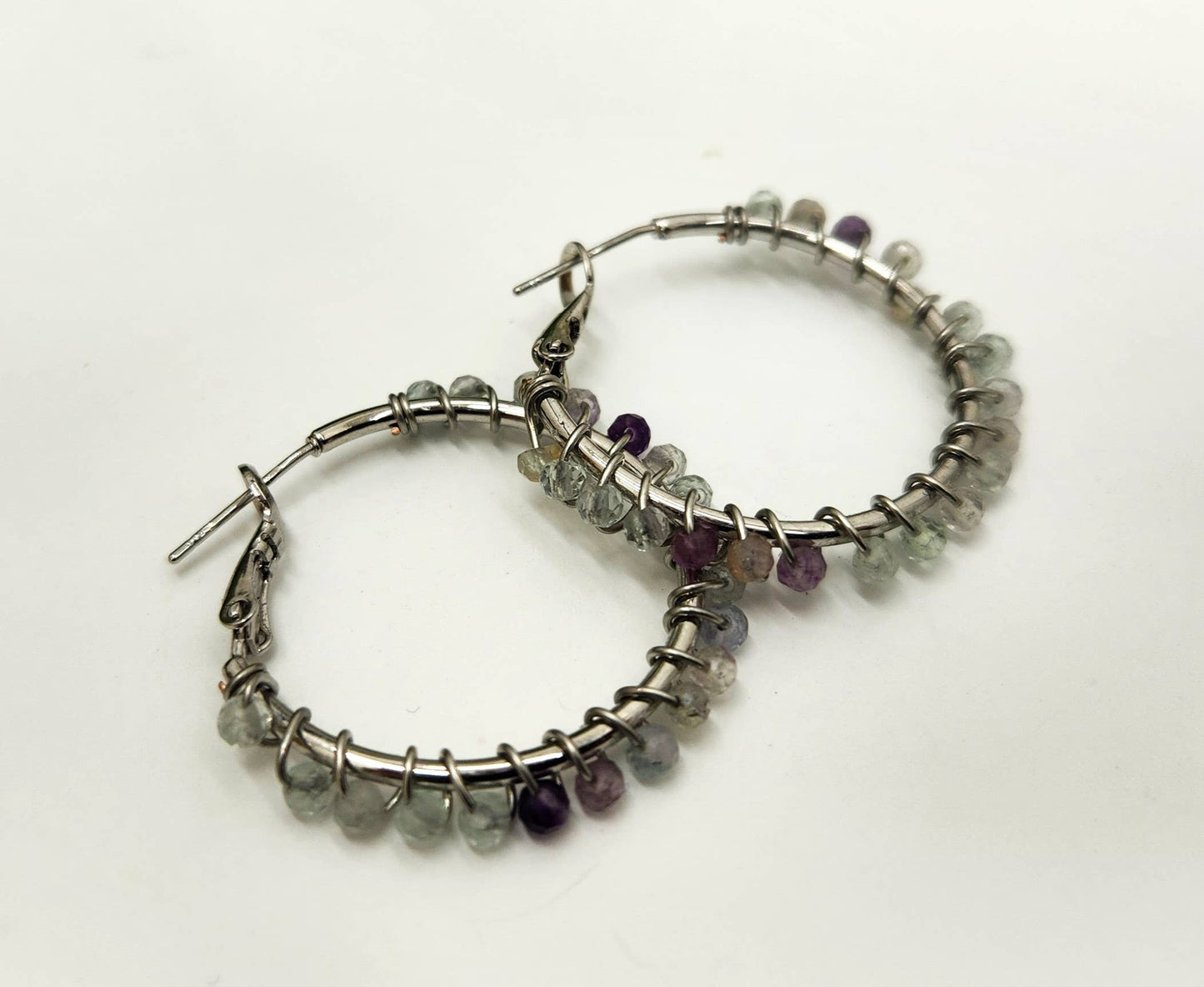 Rainbow Fluorite Faceted 3mm Hoop Earrings-18Kt Gold Overlay: YELLOW GOLD