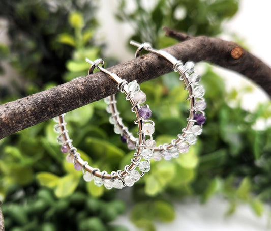 Rainbow Fluorite Faceted 3mm Hoop Earrings-18Kt Gold Overlay: WHITE GOLD