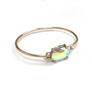 StarryNYC - High Quality Glass Crystal Oval Stone Cuff Metal Bangle: AQUA-AB