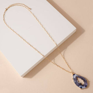 StarryNYC - Resin Teardrop Agate Natural Look Pendant Chain Necklace: Purple
