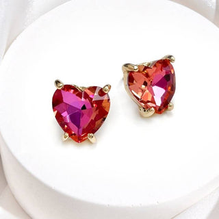 StarryNYC - Glass Crystal Heart 4 Prong Post Stud Earrings: NEON-FUCHSIA