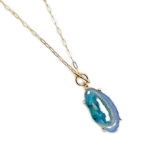 StarryNYC - Resin Agate Teardrop Pendant Toggle Chain Necklace : Black Lace