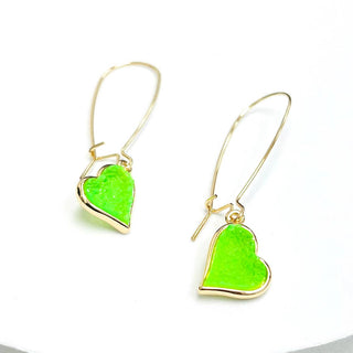StarryNYC - Uneven Heart Resin Druzy Kidney Wire Dangle Earrings: Neon Coral