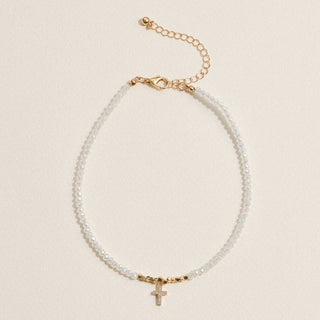Frem - Dainty Beaded Cross Anklet – Pastel Colors: WT