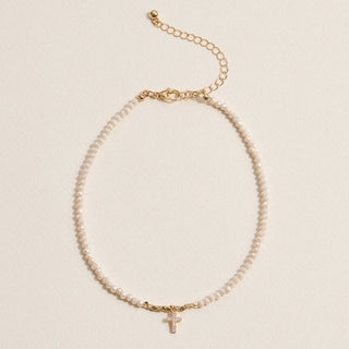 Frem - Dainty Beaded Cross Anklet – Pastel Colors: WT