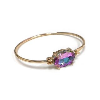 StarryNYC - High Quality Glass Crystal Oval Stone Cuff Metal Bangle: AQUA-AB