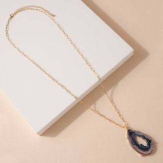 StarryNYC - Resin Teardrop Agate Natural Look Pendant Chain Necklace: Purple