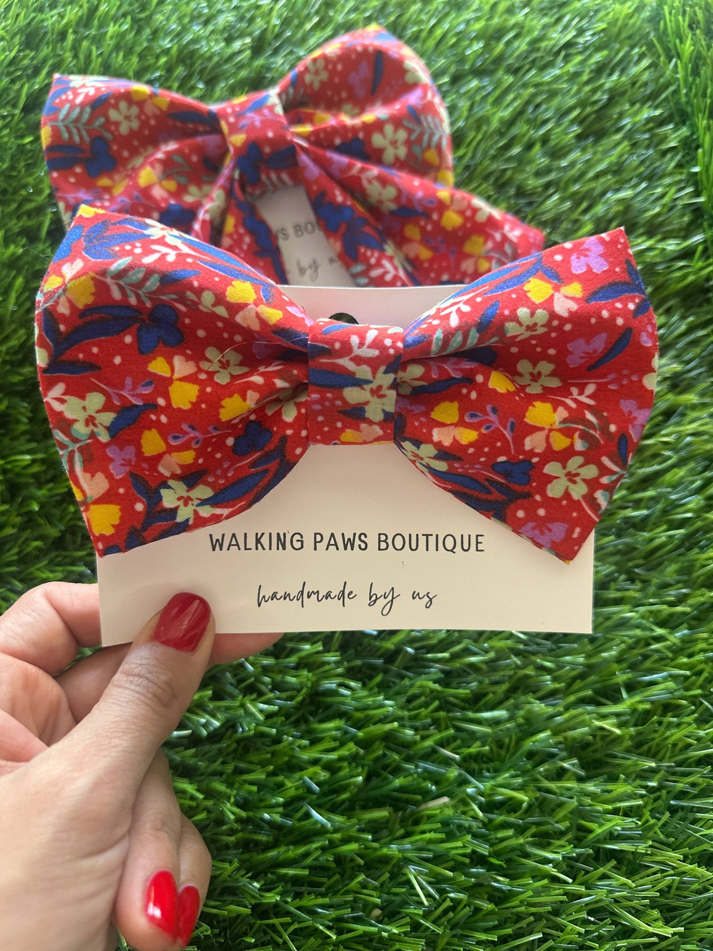 Red and blue floral bow for dogs: Boys (bowtie)