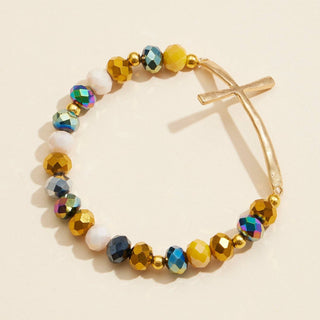 Frem - Glass Beaded Bracelet with Cross Charm: GRY-WS / ONE