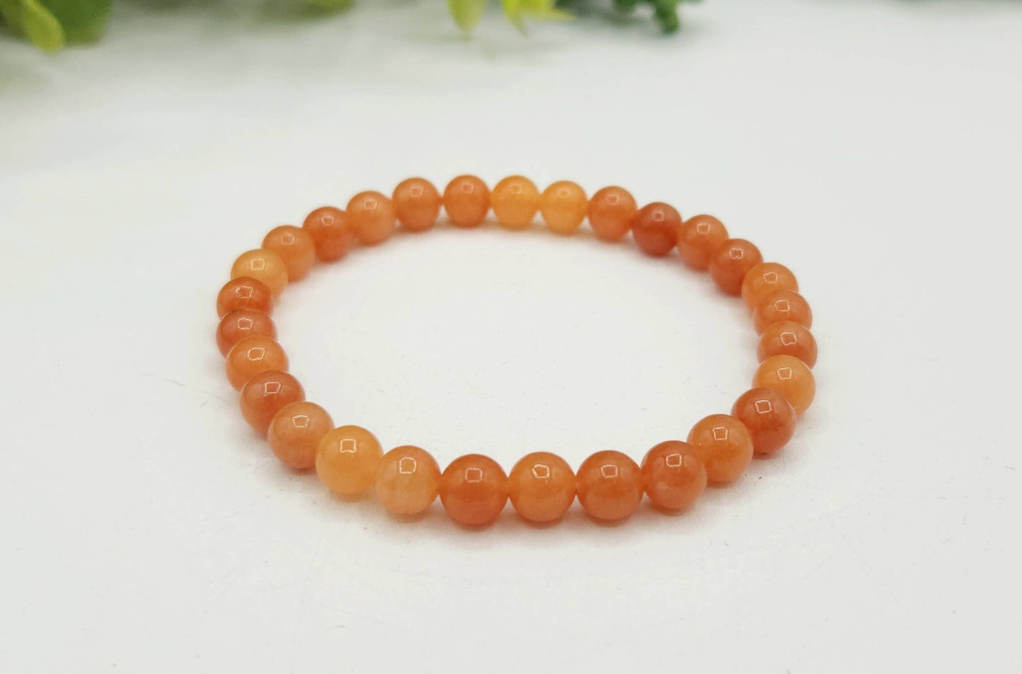 Orange Calcite 6mm Stretchable Gemstone Bracelet-7.5"L