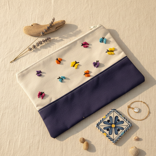 Hand-Embroidered Butterfly Pouch