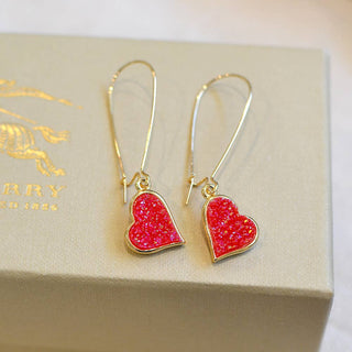 StarryNYC - Uneven Heart Resin Druzy Kidney Wire Dangle Earrings: RED-AB