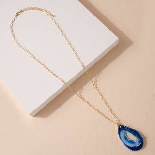 StarryNYC - Resin Teardrop Agate Natural Look Pendant Chain Necklace: Purple