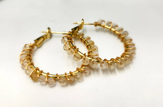 Citrine Faceted 3mm Hoop Earrings-18Kt Gold Overlay  : WHITE GOLD