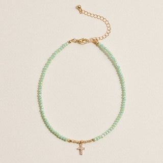 Frem - Dainty Beaded Cross Anklet – Pastel Colors: WT