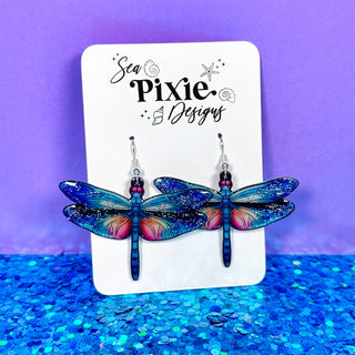 Dragonfly Glitter Dangle Earrings, Insects & Bugs
