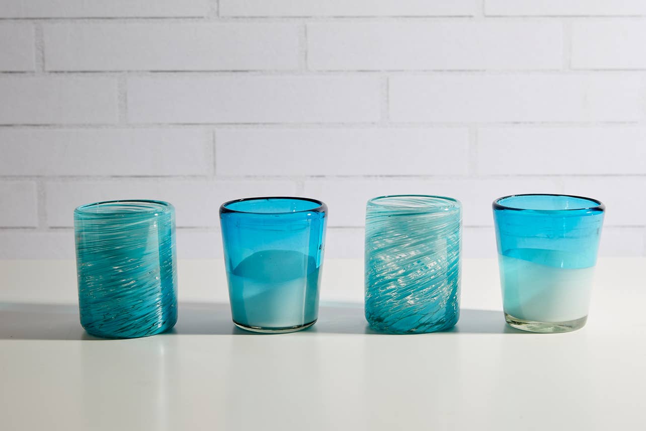 Mexican Handblown Glasses - Aqua