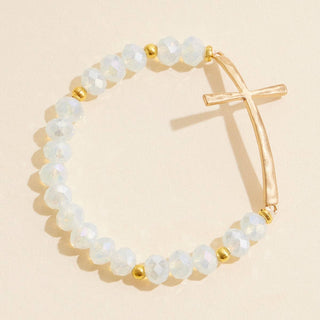 Frem - Glass Beaded Bracelet with Cross Charm: GRY-WS / ONE