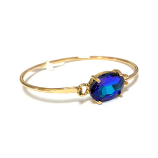 StarryNYC - High Quality Glass Crystal Oval Stone Cuff Metal Bangle: SILVER-AB
