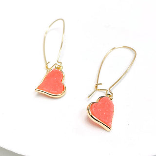 StarryNYC - Uneven Heart Resin Druzy Kidney Wire Dangle Earrings: RED-AB